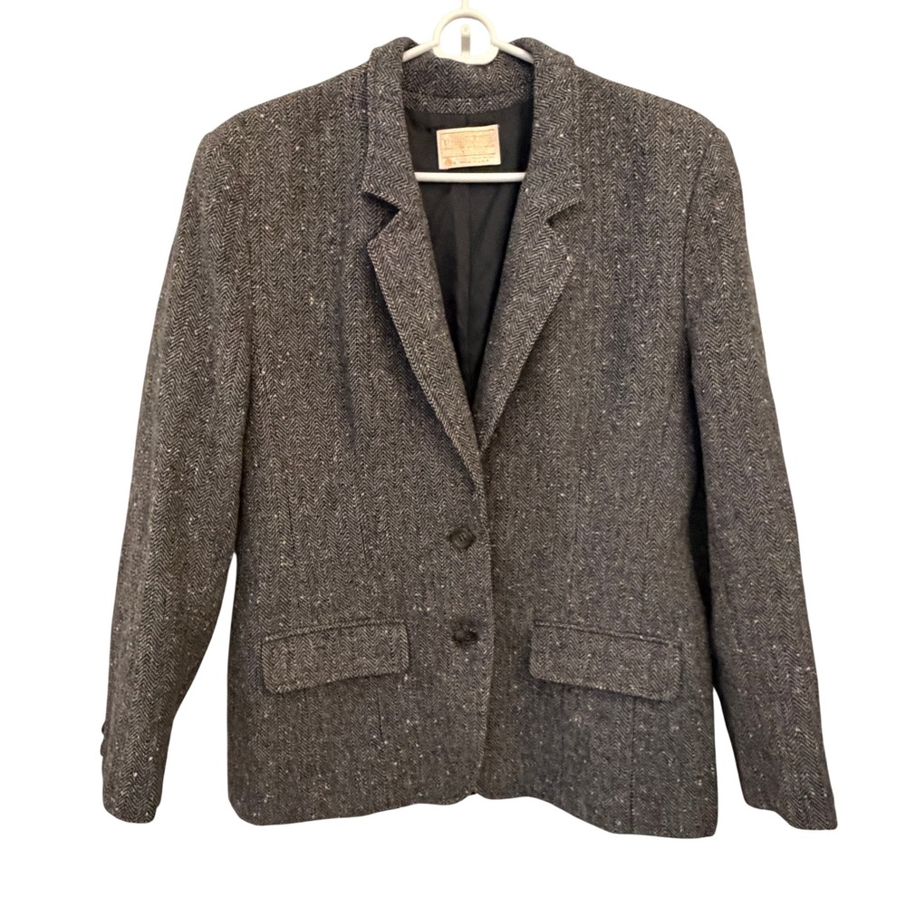Pendleton Wool Blazer Womens 10 Grey Excellent Herringbone Tweed Jacket USA Made